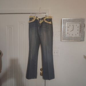 UNIQUE Flare Jeans with Fringe Accents FEMININE VINTAGE INSPIRED FUN